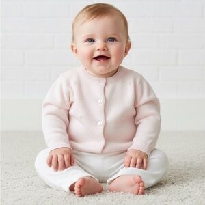 🌸 Vintage Pink Rose “Blue Bird” Sweater – 6-9 Months – Sweet & Cozy! 🐦